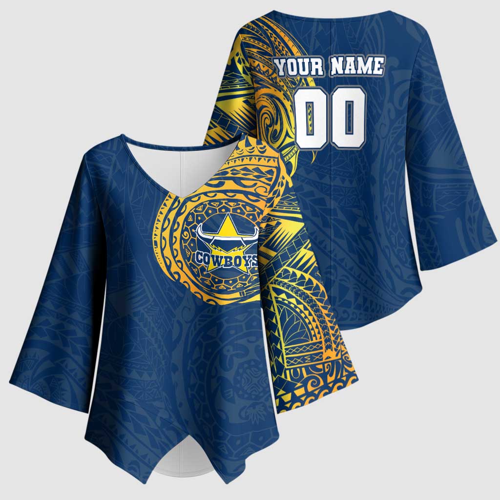 Personalized North Queensland Cowboys Kimono Sleeve Blouse Polynesian Tribal Chest and Sleeve Tattoo