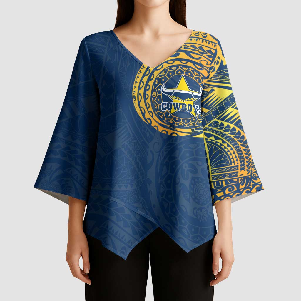 Personalized North Queensland Cowboys Kimono Sleeve Blouse Polynesian Tribal Chest and Sleeve Tattoo