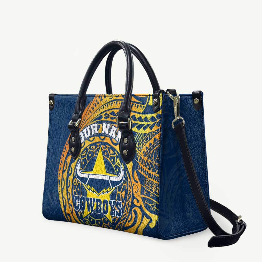 Personalized North Queensland Cowboys Leather Bag Polynesian Tribal Chest and Sleeve Tattoo