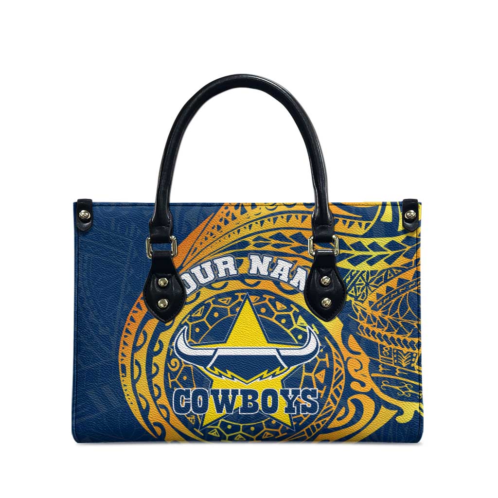 Personalized North Queensland Cowboys Leather Bag Polynesian Tribal Chest and Sleeve Tattoo