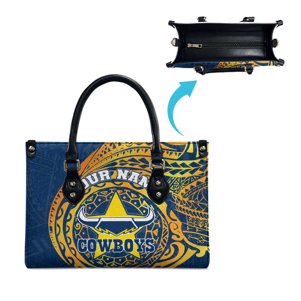 Personalized North Queensland Cowboys Leather Bag Polynesian Tribal Chest and Sleeve Tattoo