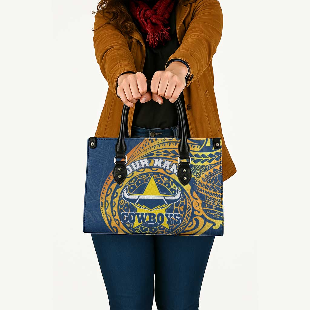 Personalized North Queensland Cowboys Leather Bag Polynesian Tribal Chest and Sleeve Tattoo