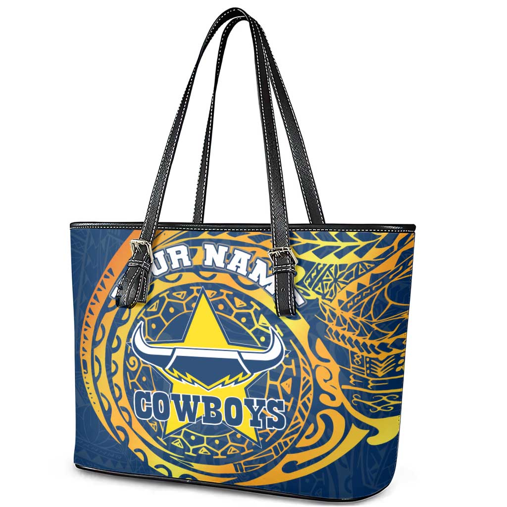 Personalized North Queensland Cowboys Leather Tote Bag Polynesian Tribal Chest and Sleeve Tattoo