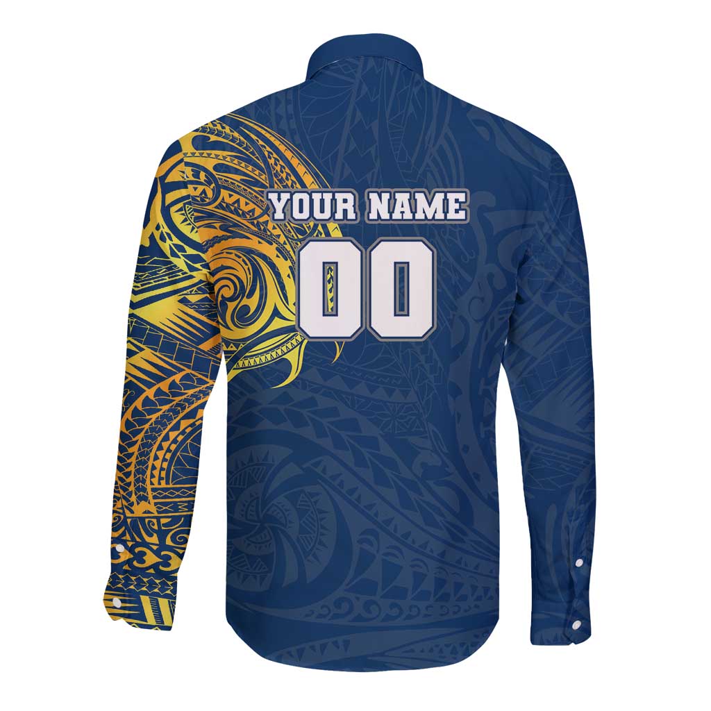 Personalized North Queensland Cowboys Long Sleeve Button Shirt Polynesian Tribal Chest and Sleeve Tattoo