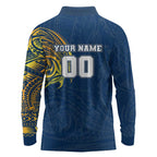 Personalized North Queensland Cowboys Long Sleeve Polo Shirt Polynesian Tribal Chest and Sleeve Tattoo