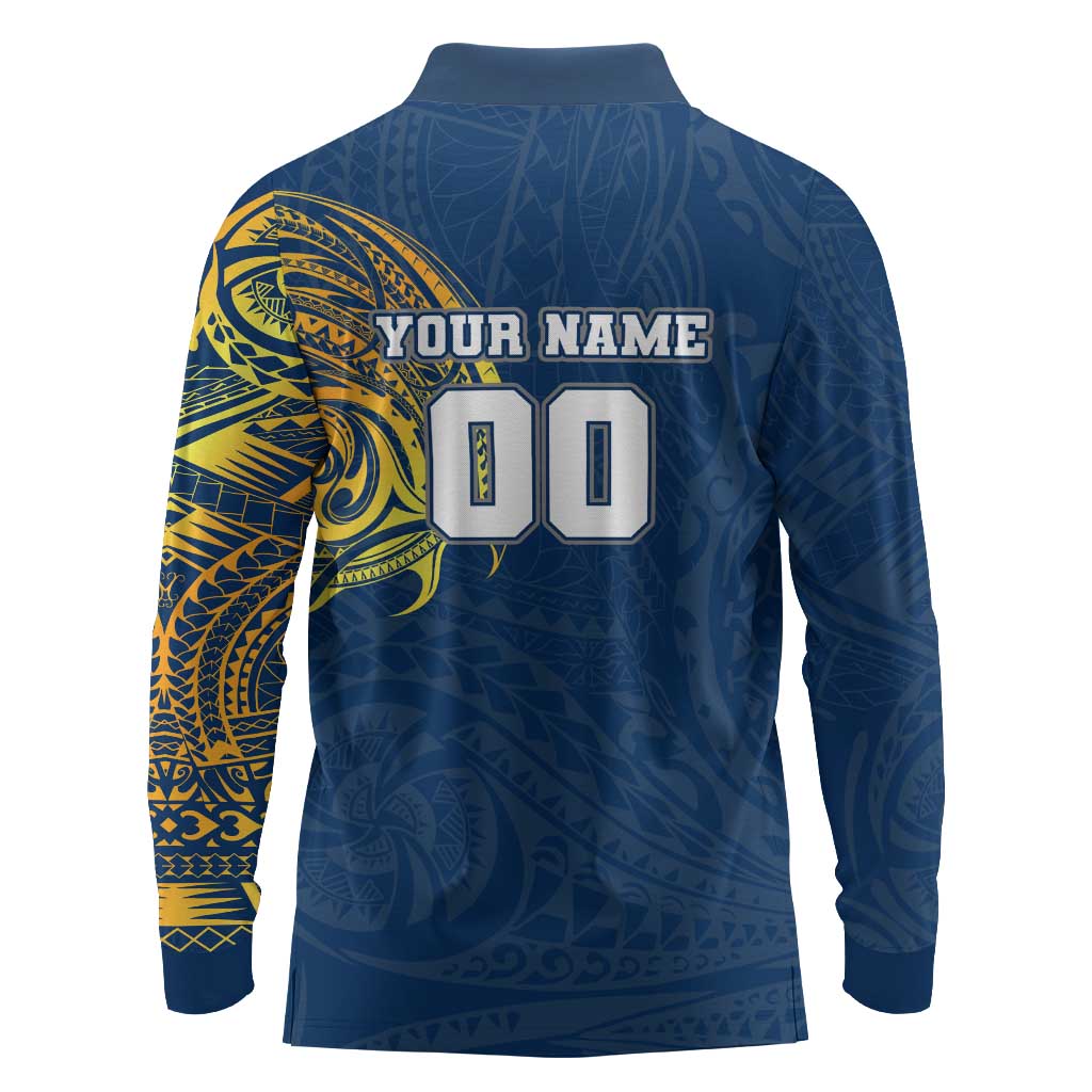 Personalized North Queensland Cowboys Long Sleeve Polo Shirt Polynesian Tribal Chest and Sleeve Tattoo