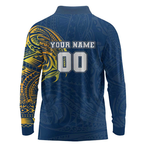 Personalized North Queensland Cowboys Long Sleeve Polo Shirt Polynesian Tribal Chest and Sleeve Tattoo