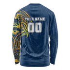 Personalized North Queensland Cowboys Long Sleeve Shirt Polynesian Tribal Chest and Sleeve Tattoo