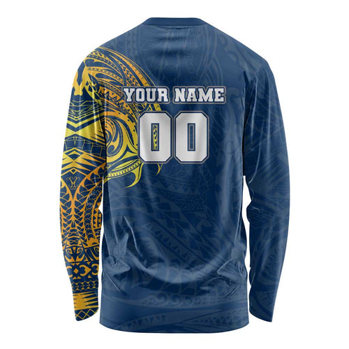Personalized North Queensland Cowboys Long Sleeve Shirt Polynesian Tribal Chest and Sleeve Tattoo