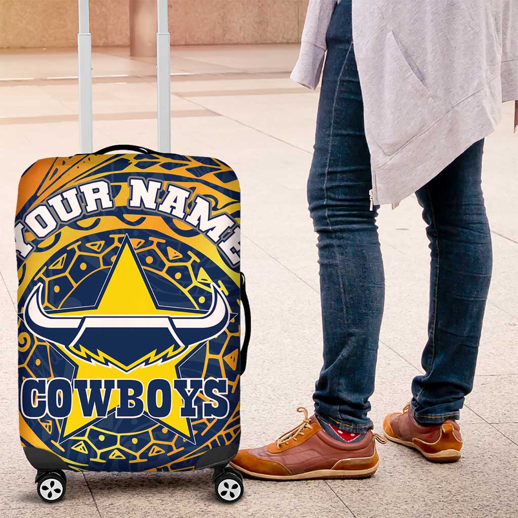 Personalized North Queensland Cowboys Luggage Cover Polynesian Tribal Chest and Sleeve Tattoo