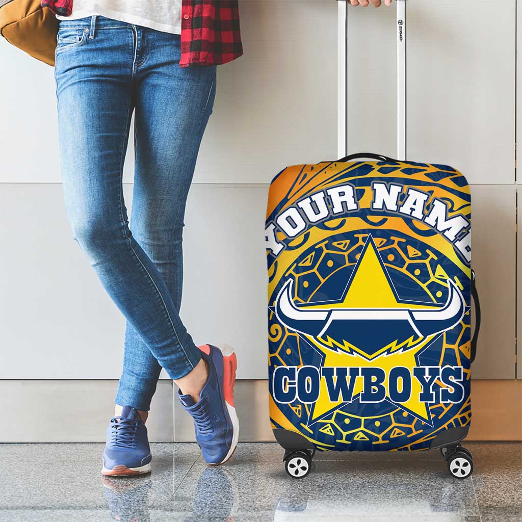 Personalized North Queensland Cowboys Luggage Cover Polynesian Tribal Chest and Sleeve Tattoo