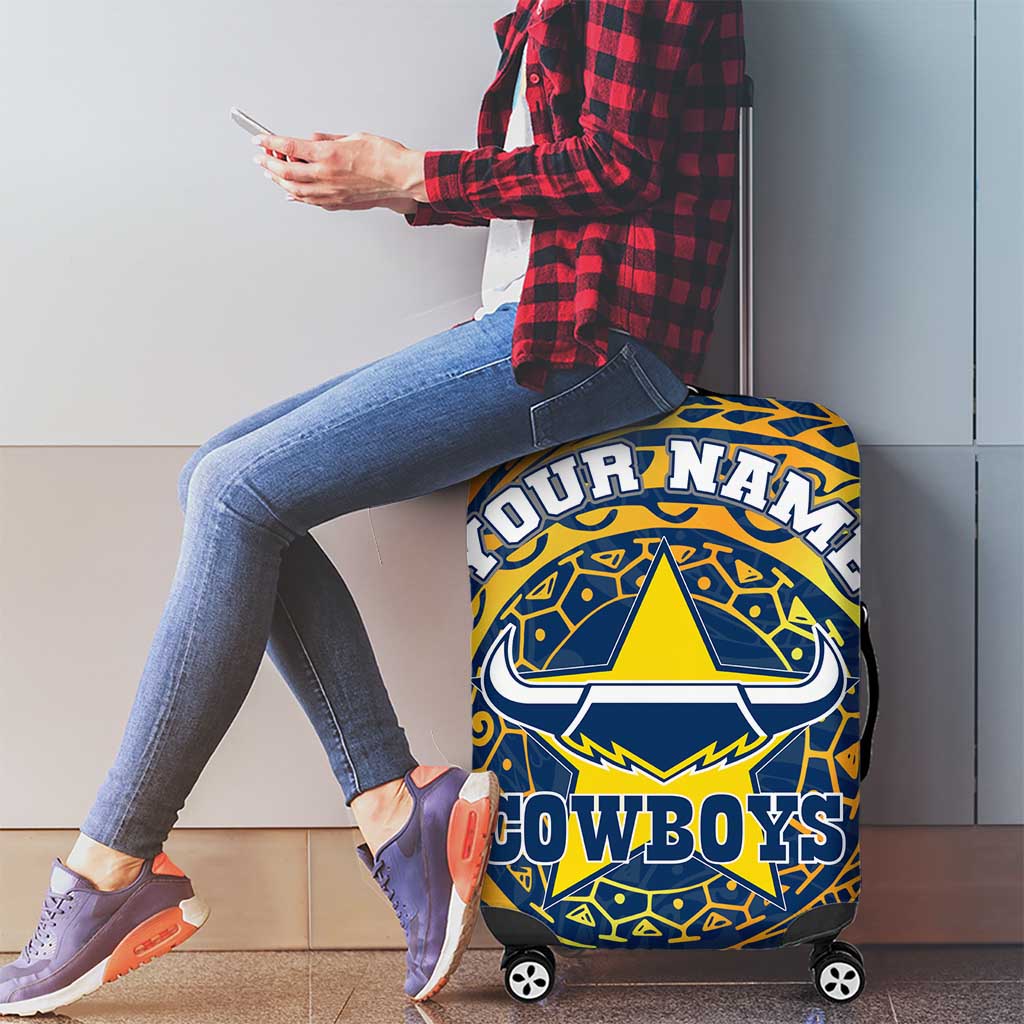 Personalized North Queensland Cowboys Luggage Cover Polynesian Tribal Chest and Sleeve Tattoo