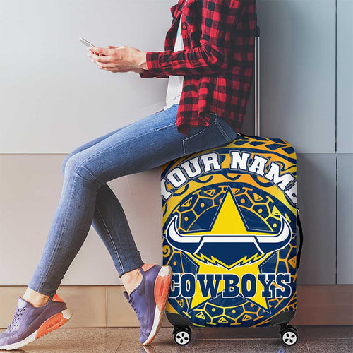 Personalized North Queensland Cowboys Luggage Cover Polynesian Tribal Chest and Sleeve Tattoo