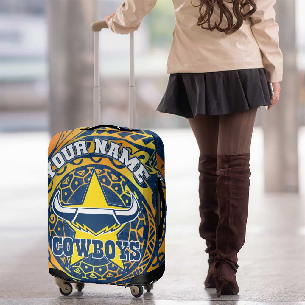 Personalized North Queensland Cowboys Luggage Cover Polynesian Tribal Chest and Sleeve Tattoo