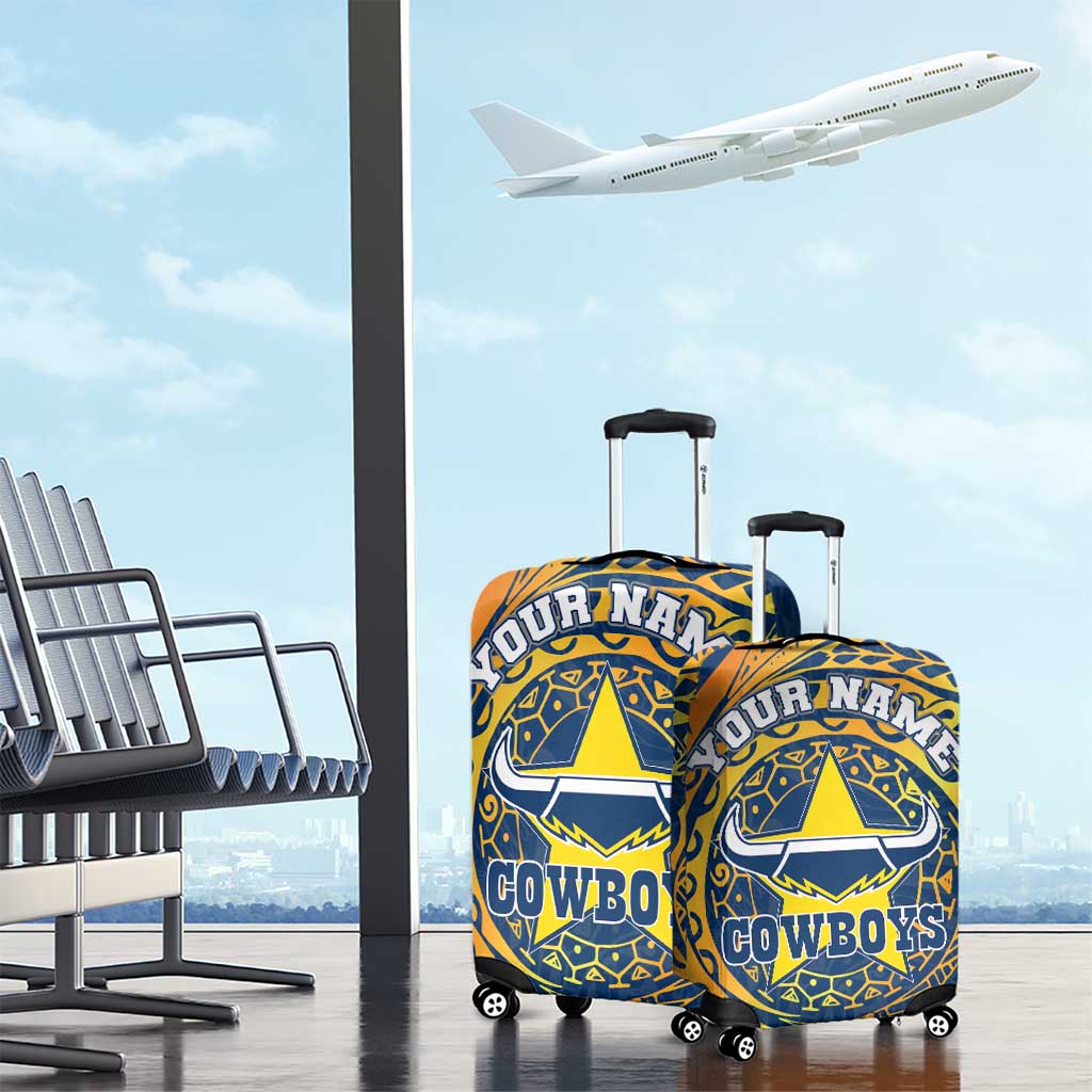 Personalized North Queensland Cowboys Luggage Cover Polynesian Tribal Chest and Sleeve Tattoo