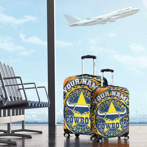 Personalized North Queensland Cowboys Luggage Cover Polynesian Tribal Chest and Sleeve Tattoo