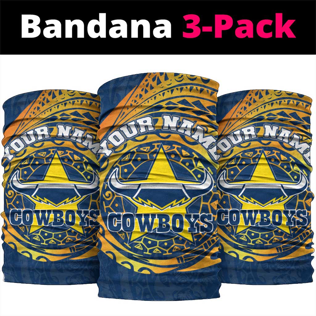 Personalized North Queensland Cowboys Neck Gaiter Polynesian Tribal Chest and Sleeve Tattoo