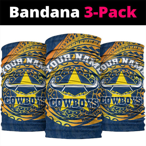 Personalized North Queensland Cowboys Neck Gaiter Polynesian Tribal Chest and Sleeve Tattoo