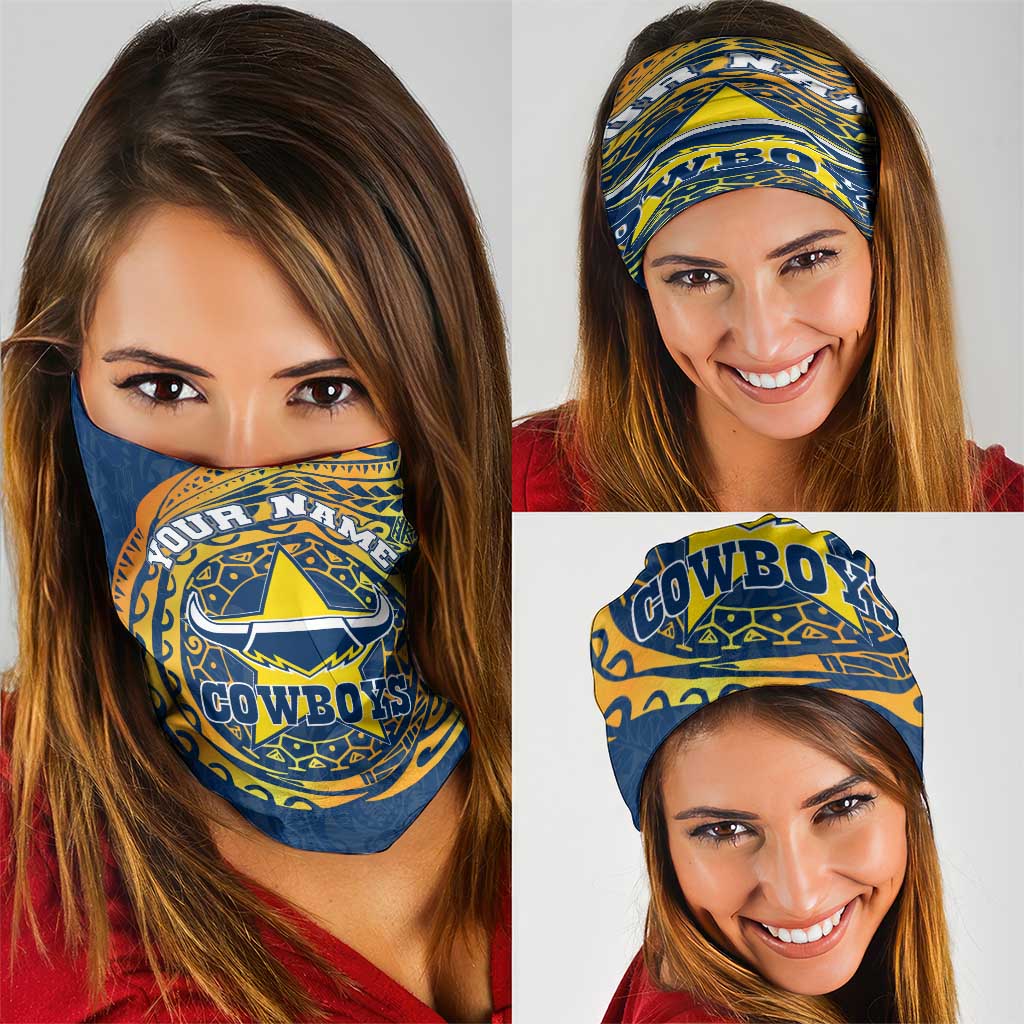 Personalized North Queensland Cowboys Neck Gaiter Polynesian Tribal Chest and Sleeve Tattoo