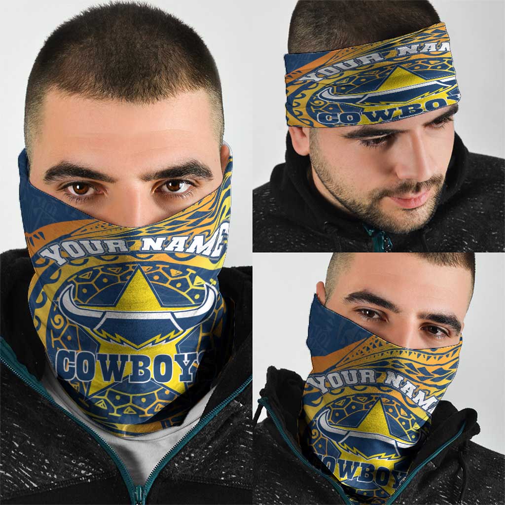 Personalized North Queensland Cowboys Neck Gaiter Polynesian Tribal Chest and Sleeve Tattoo