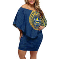 Personalized North Queensland Cowboys Off Shoulder Short Dress Polynesian Tribal Chest and Sleeve Tattoo
