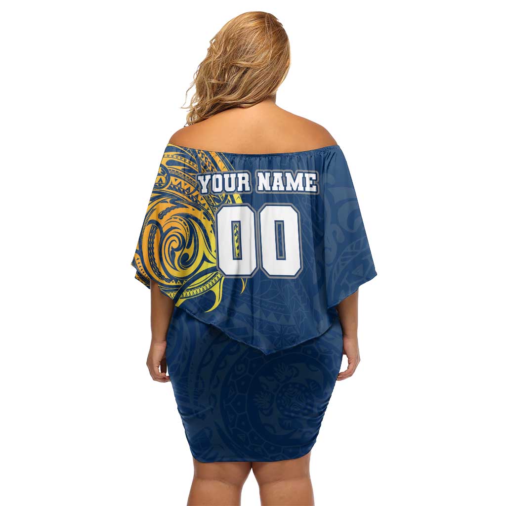Personalized North Queensland Cowboys Off Shoulder Short Dress Polynesian Tribal Chest and Sleeve Tattoo