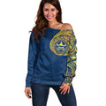 Personalized North Queensland Cowboys Off Shoulder Sweater Polynesian Tribal Chest and Sleeve Tattoo