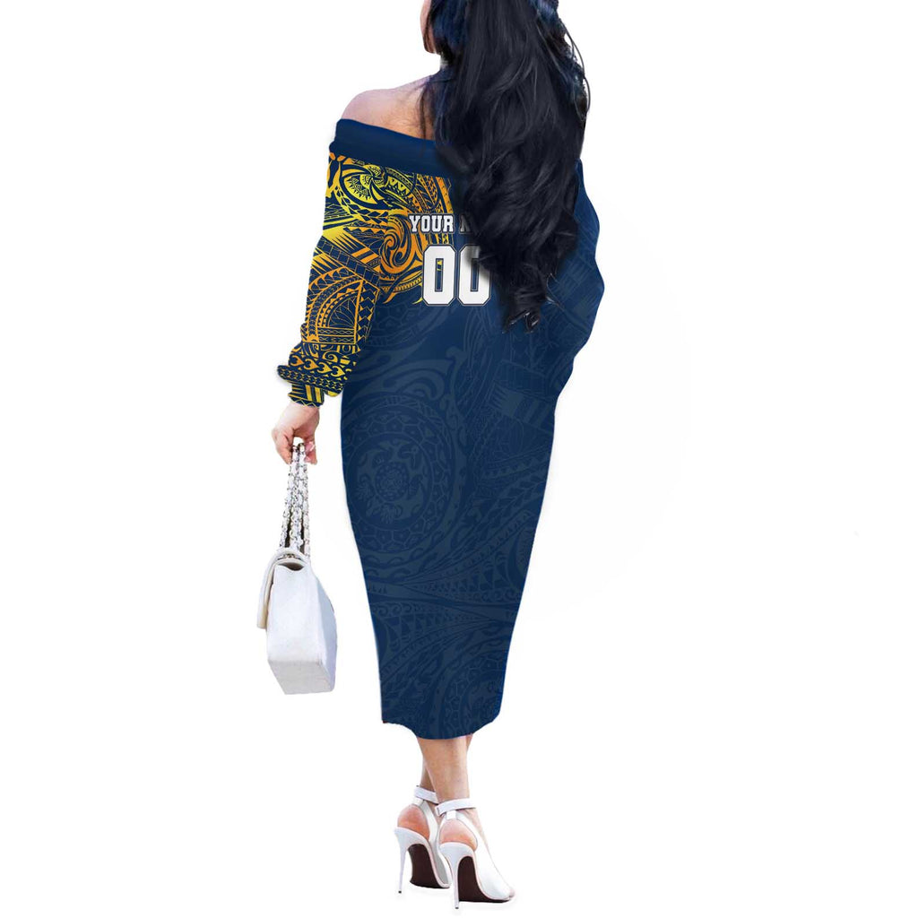 Personalized North Queensland Cowboys Off The Shoulder Long Sleeve Dress Polynesian Tribal Chest and Sleeve Tattoo