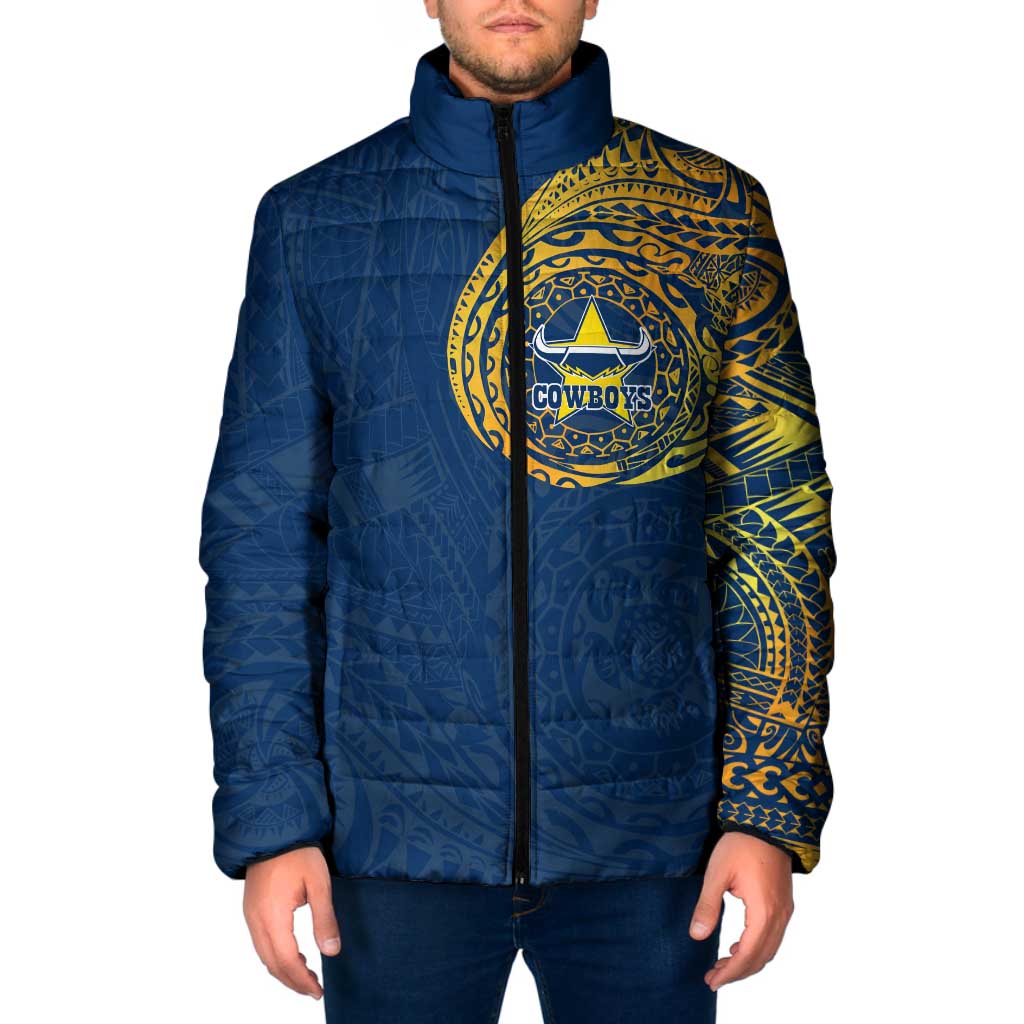 Personalized North Queensland Cowboys Padded Jacket Polynesian Tribal Chest and Sleeve Tattoo