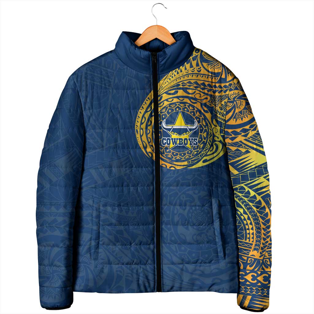 Personalized North Queensland Cowboys Padded Jacket Polynesian Tribal Chest and Sleeve Tattoo