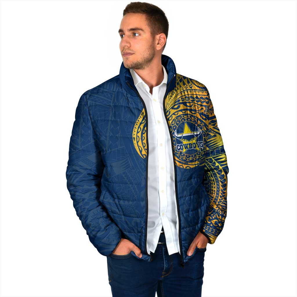 Personalized North Queensland Cowboys Padded Jacket Polynesian Tribal Chest and Sleeve Tattoo