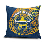 Personalized North Queensland Cowboys Pillow Cover Polynesian Tribal Chest and Sleeve Tattoo