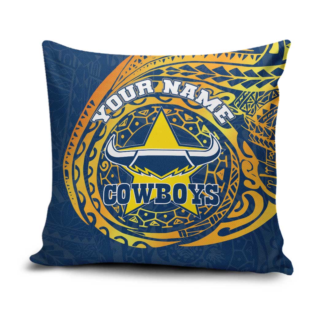 Personalized North Queensland Cowboys Pillow Cover Polynesian Tribal Chest and Sleeve Tattoo