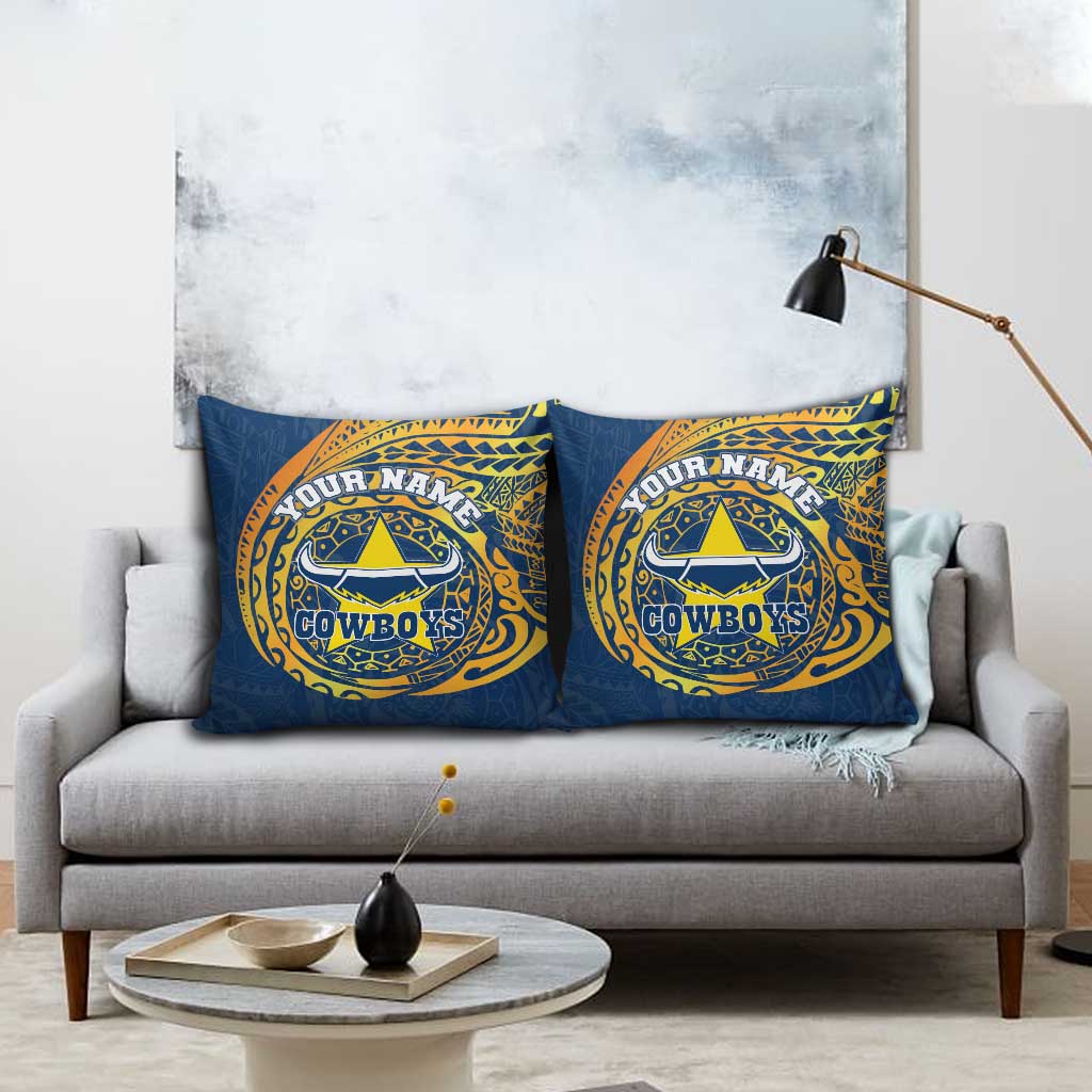 Personalized North Queensland Cowboys Pillow Cover Polynesian Tribal Chest and Sleeve Tattoo