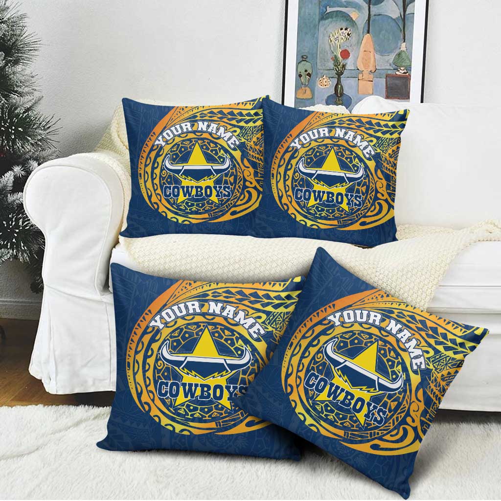 Personalized North Queensland Cowboys Pillow Cover Polynesian Tribal Chest and Sleeve Tattoo