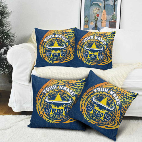 Personalized North Queensland Cowboys Pillow Cover Polynesian Tribal Chest and Sleeve Tattoo