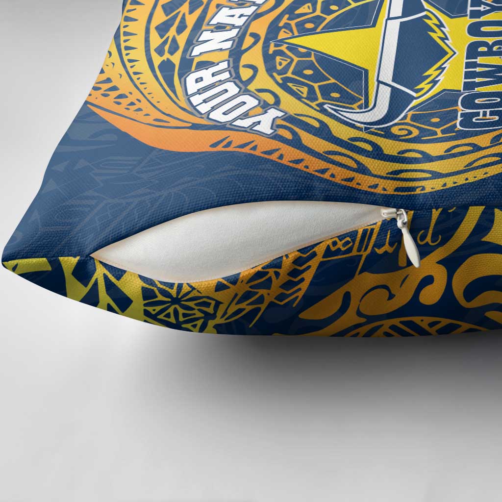 Personalized North Queensland Cowboys Pillow Cover Polynesian Tribal Chest and Sleeve Tattoo