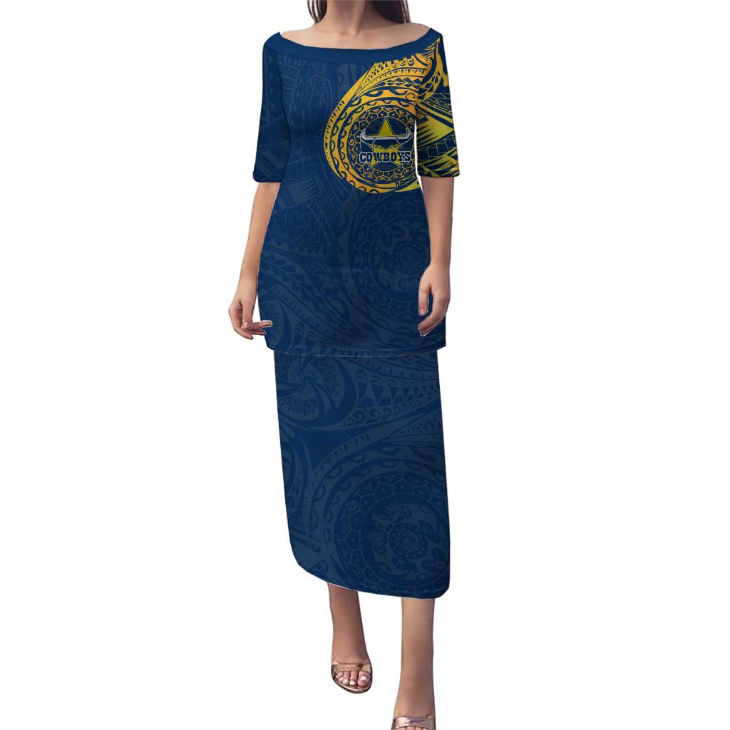 Personalized North Queensland Cowboys Puletasi Polynesian Tribal Chest and Sleeve Tattoo