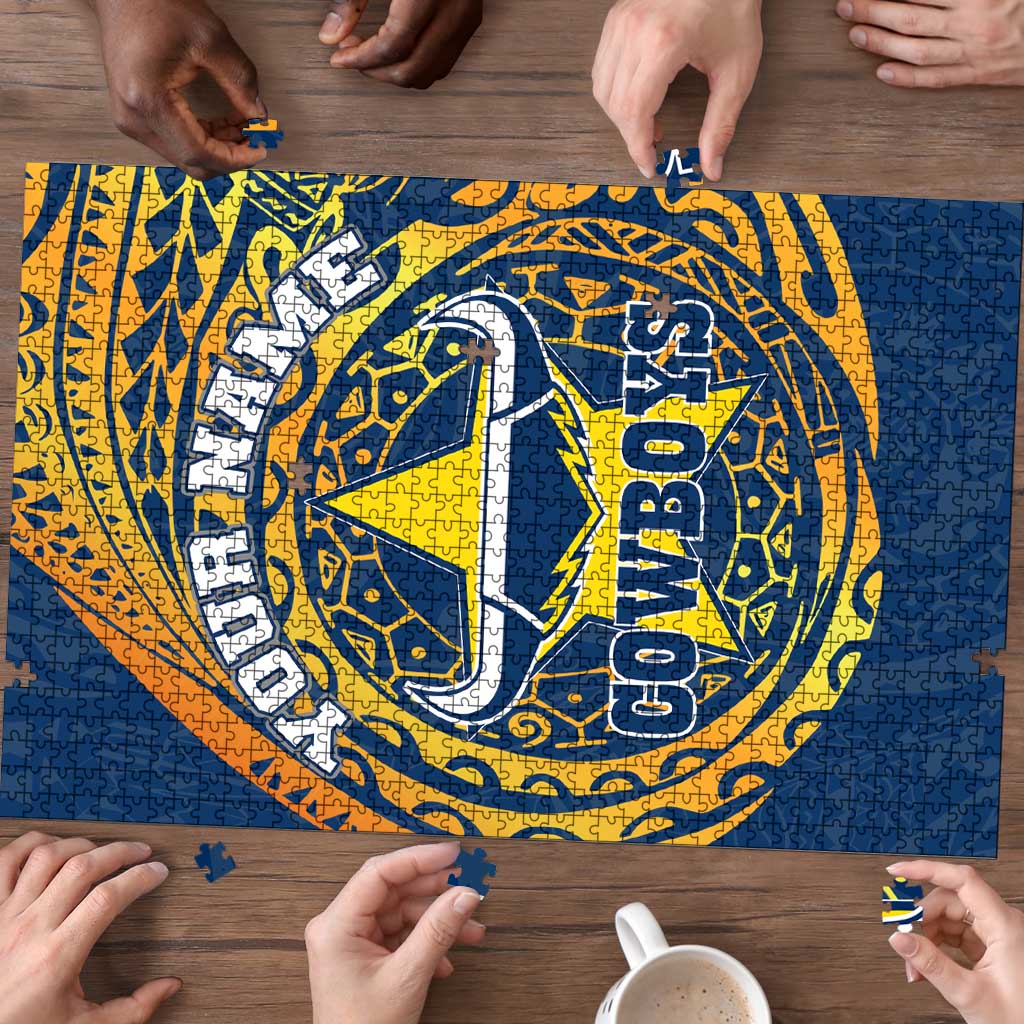 Personalized North Queensland Cowboys Puzzle Polynesian Tribal Chest and Sleeve Tattoo