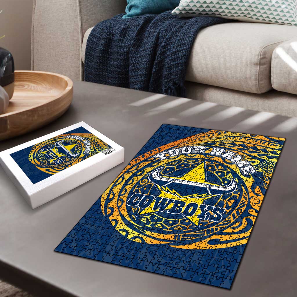 Personalized North Queensland Cowboys Puzzle Polynesian Tribal Chest and Sleeve Tattoo
