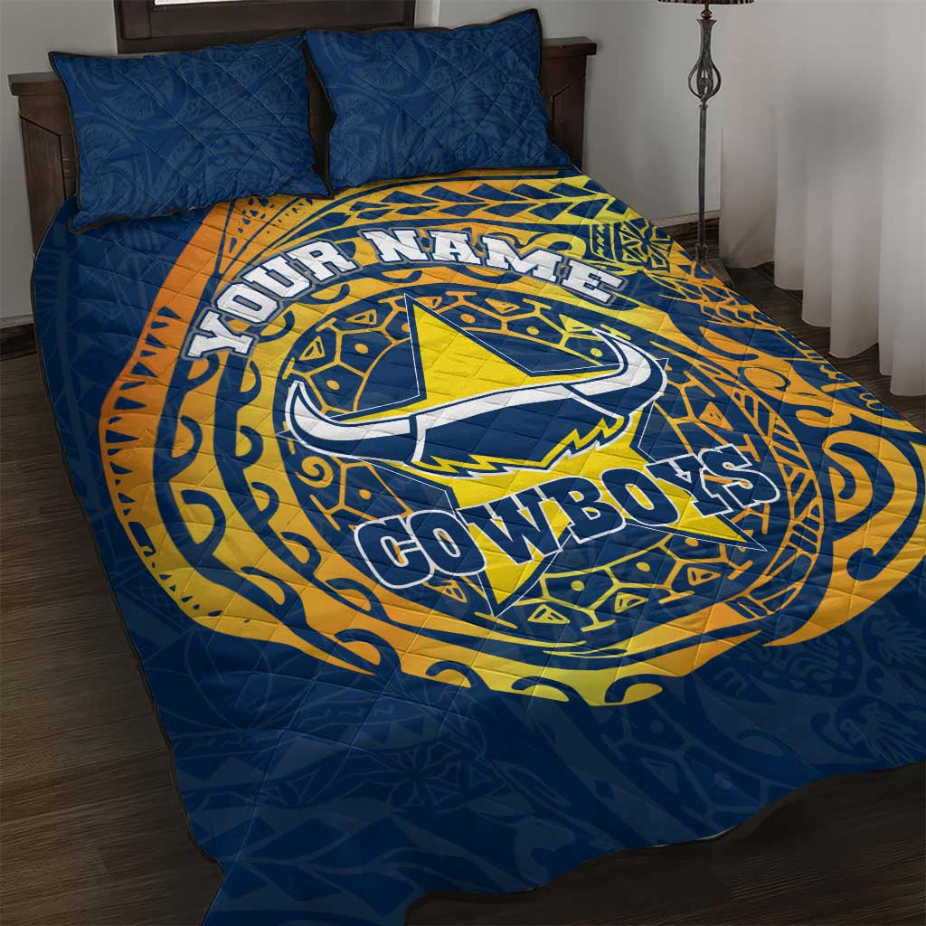 Personalized North Queensland Cowboys Quilt Bed Set Polynesian Tribal Chest and Sleeve Tattoo