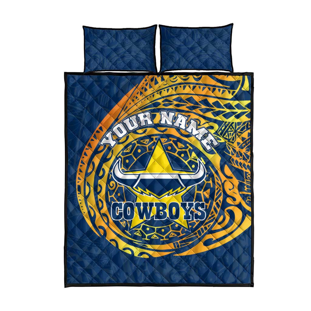 Personalized North Queensland Cowboys Quilt Bed Set Polynesian Tribal Chest and Sleeve Tattoo