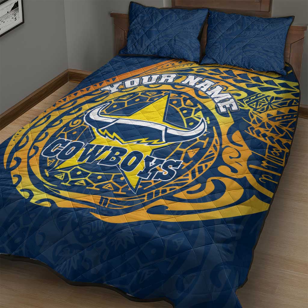 Personalized North Queensland Cowboys Quilt Bed Set Polynesian Tribal Chest and Sleeve Tattoo