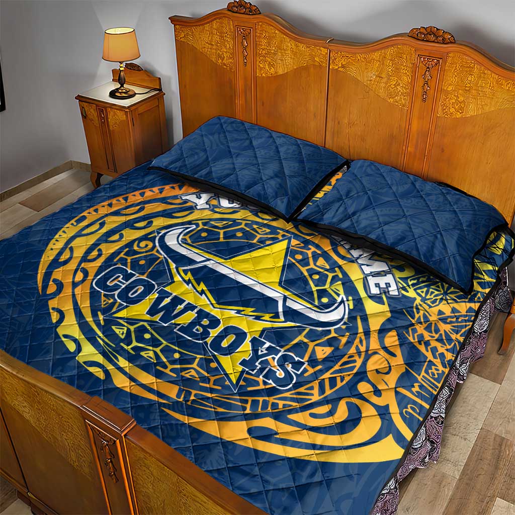 Personalized North Queensland Cowboys Quilt Bed Set Polynesian Tribal Chest and Sleeve Tattoo