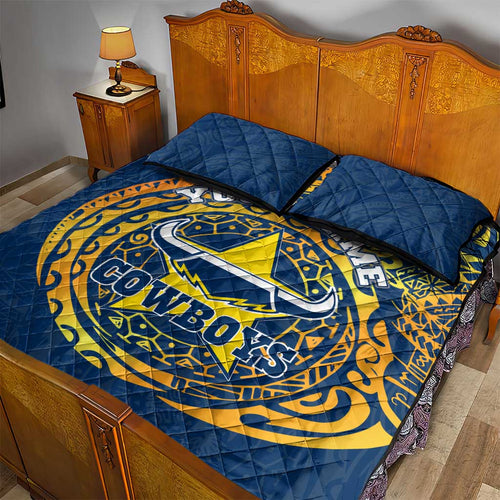 Personalized North Queensland Cowboys Quilt Bed Set Polynesian Tribal Chest and Sleeve Tattoo