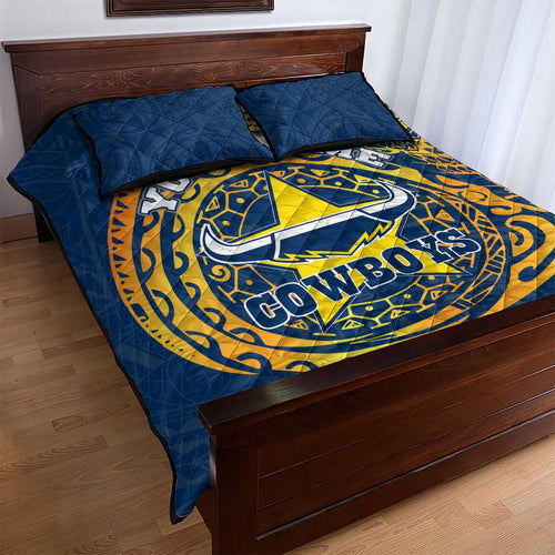 Personalized North Queensland Cowboys Quilt Bed Set Polynesian Tribal Chest and Sleeve Tattoo