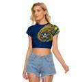 Personalized North Queensland Cowboys Raglan Cropped T Shirt Polynesian Tribal Chest and Sleeve Tattoo
