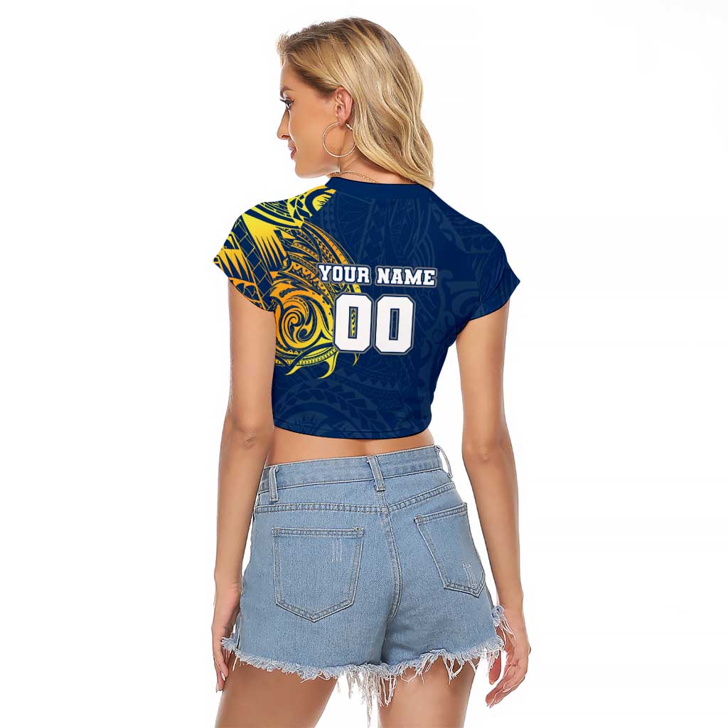 Personalized North Queensland Cowboys Raglan Cropped T Shirt Polynesian Tribal Chest and Sleeve Tattoo