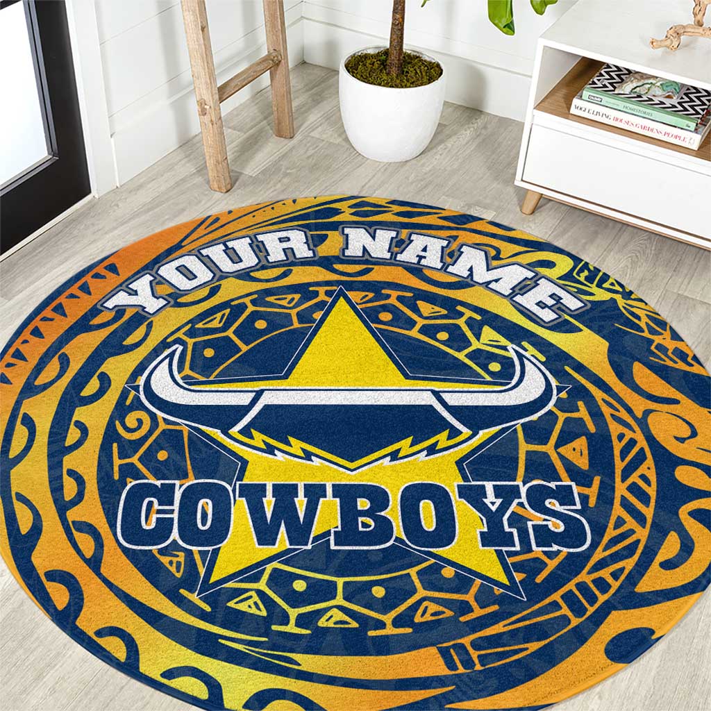 Personalized North Queensland Cowboys Round Carpet Polynesian Tribal Chest and Sleeve Tattoo
