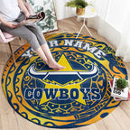 Personalized North Queensland Cowboys Round Carpet Polynesian Tribal Chest and Sleeve Tattoo